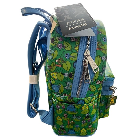 NWT Loungefly Disney Pixar It’s A Bugs Life Mini Faux Leather Green Backpack - Picture 2 of 11